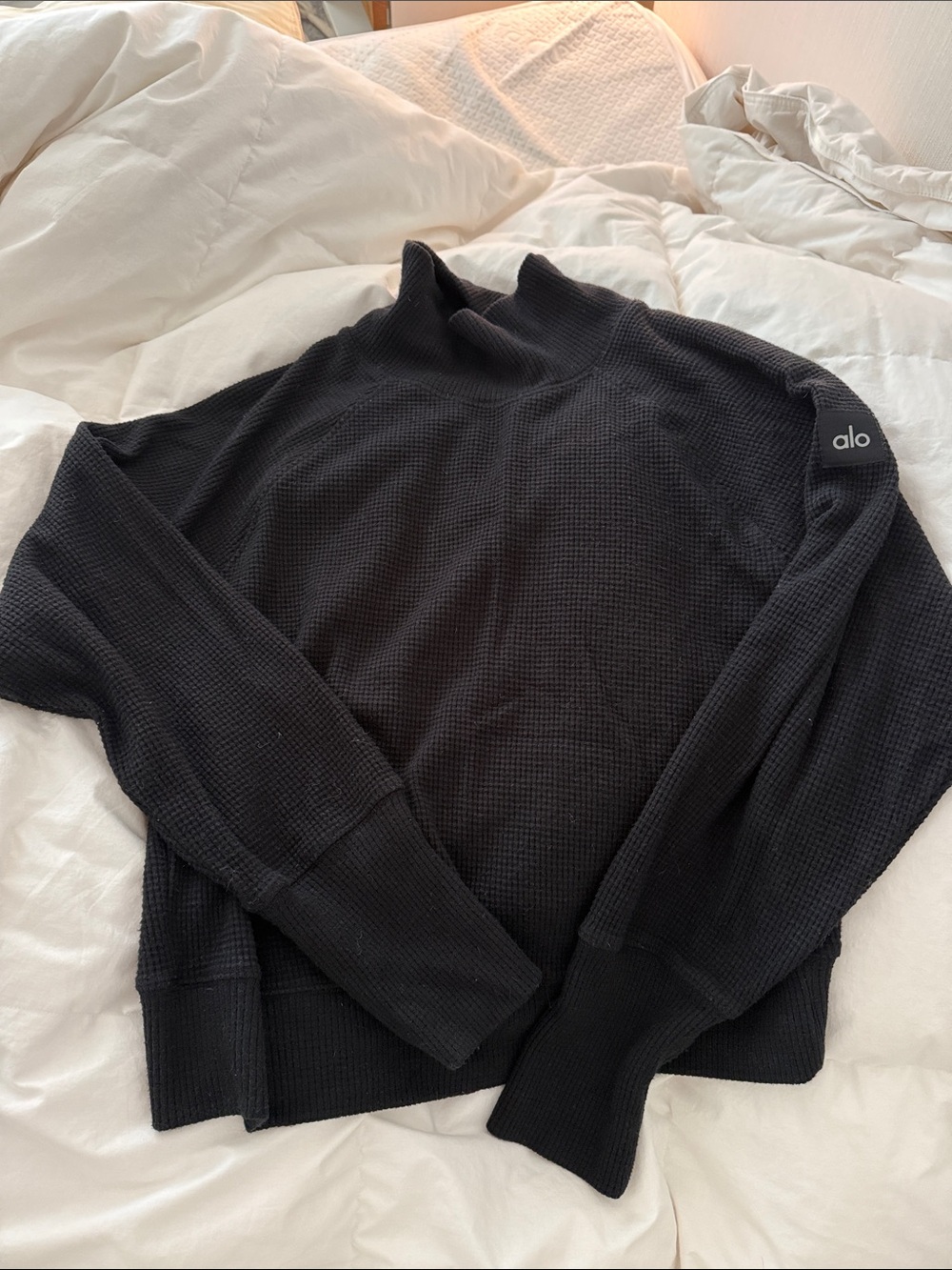 ALO Yoga Black Waffle-Knit Mockneck